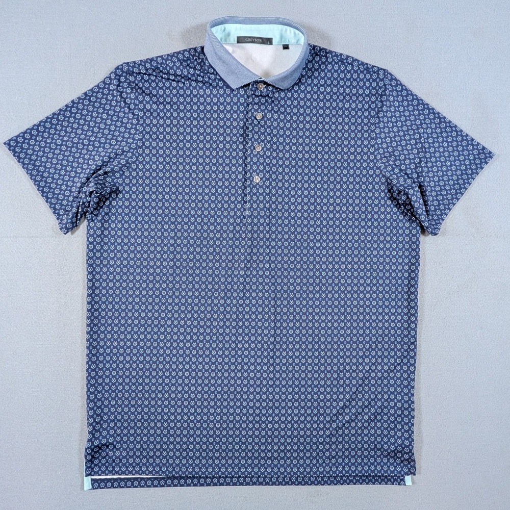 Greyson Golf Polo Shirt Mens Large Blue Geometric Wolf Print Performance